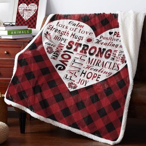 Red Grid Love Healing Words Warmth Bedspread Coverlet Blankets Fleece Throw Cover Wrap Personalized Thick