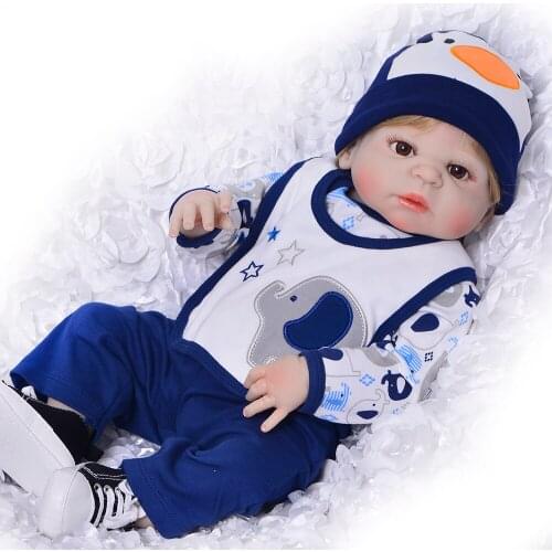 23" Realista Bebes reborn dolls full body silicone reborn baby boy dolls blond hair child present gift toy menino bonecas