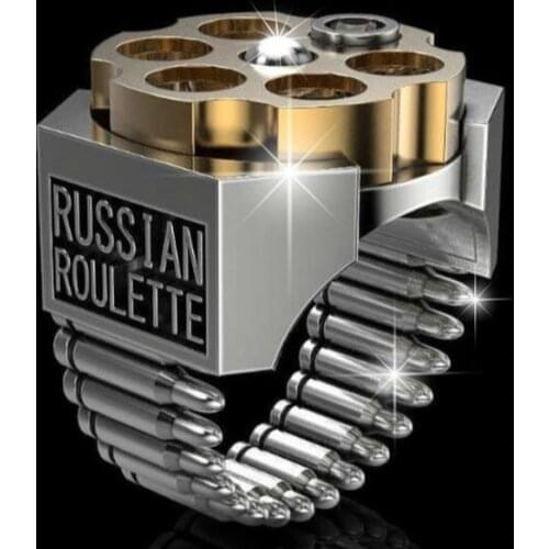 Personality Revolver Bullet Roulette Red Crystal Ring Motorcycle Party Domineering Red Crystal Russian Roulette Ring Jewelry