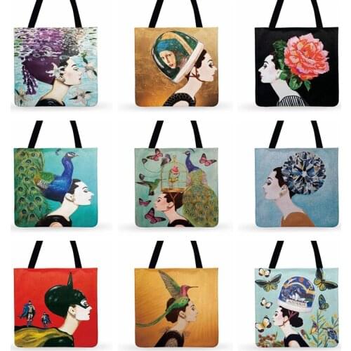 Fashion Beach Bag Elegant Lady Audrey Art Painting Print Tote Bag For Women Casual Tote Ladies Shoulder Bag Outdoor Shopping Bag