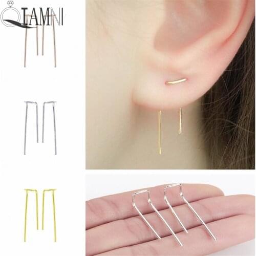 QIAMNI Trendy Double Lobe Piercing Earrings Women Girl Party Gift Two Hole Staple Earrings Boucle D'oreille Fantaisie Brincos