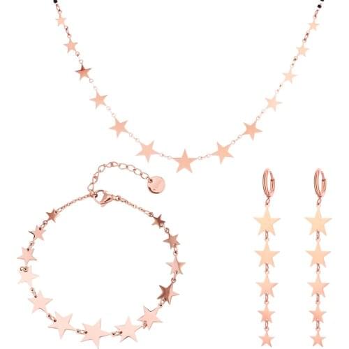 Fashion Womens Accessories Stainless Steel Jewelry Set Multi Stars Necklace Earrings Bracelet Rose Gold Silvery Jewelry 2020