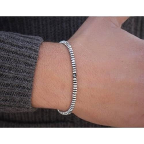 Hematite Mens Beaded Bracelet Mens 4mm Beads Bracelet Mens Surfer Bracelet Boyfriend Gift Mens Bracelet