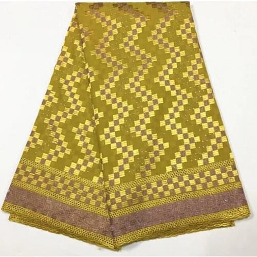 New Fashion 2020 Yellow Cotton Fabric With Stone Swiss Voile Lace Fabric For Evening Party Dry Lace Embroidered Cotton Material