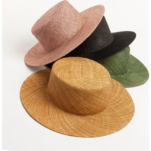 2020 fashion solid panama hats for women pink beach hat Precious grass summer flat Vacation cap wholesale dropshipping