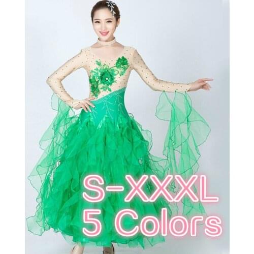 Modern dance dress beautiful rhinestones ballroom dance dress stitching costume Waltzes