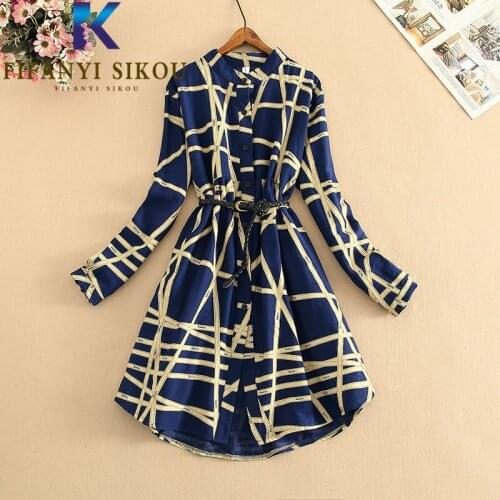 Stripe Print Shirt Dresses Women Spring Summer Fashion Single Breasted Long Sleeve Midi Long Dress Female Loose Plus Size Dress