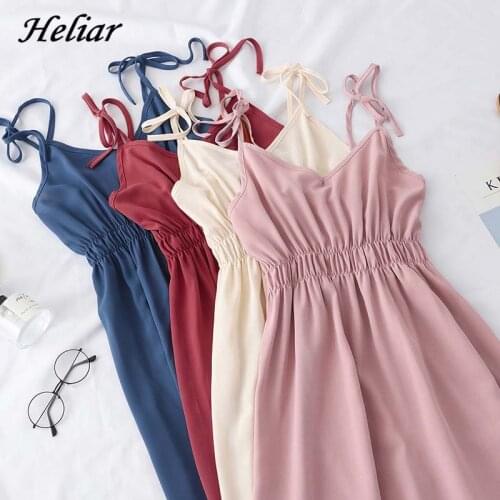 Heliar 2019 Summer Pleated Waist Dress Spaghetti Fashion Loose Solid Sleeveless Long Dress Women Vestidos Female Cloth