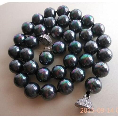 Shell Pearl Jewellery Beautiful 12mm Peacock Green Color Shell Pearl Necklace Round Magnet Clasp