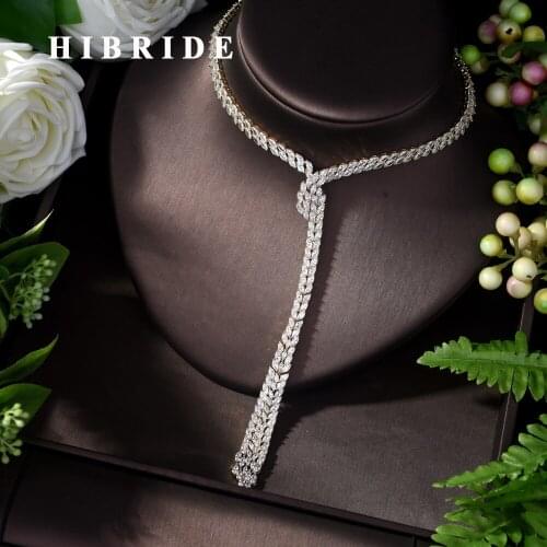 HIBRIDE Luxury AAA Cubic Zircon Necklace Women Girl Pendant Necklace Women Wedding Bridal Dubai Party Gifts N-302