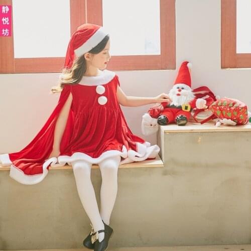 Christmas Childrens Clothing age for 2 - 14 years little girls red dress 2019 winter autumn thick warm green frocks