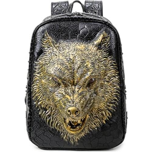 Rivet wolf head backpack men and women 3d punk personality creative backpack foreign trade three-dimensional computer bag 2021