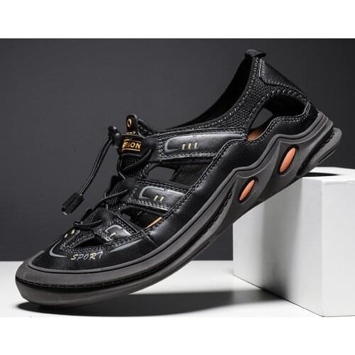 New Fashion 2021 Men Sandals Summer Casual Genuine Leather Beach sandals Flat Shoes Non Slip Luxury Breathable Rubber shoes men