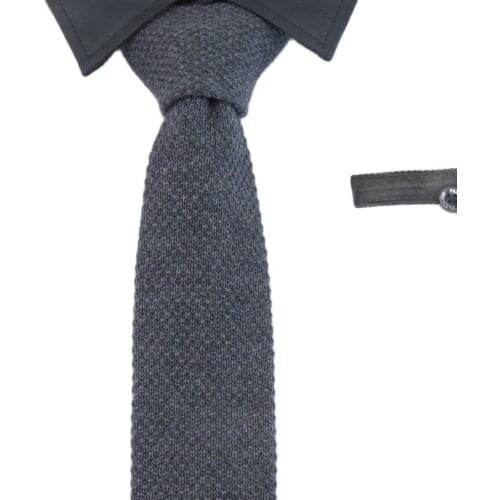 Wool ties for men black grey Necktie 5cm Solid Slim knitted Ties For Mens leisure fasion Party Accessories flat Gravata