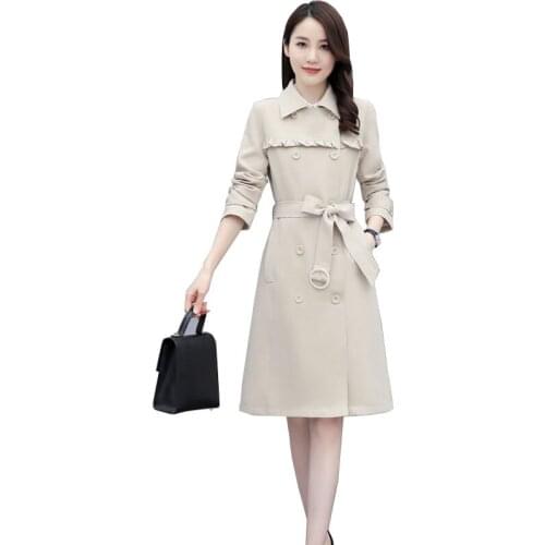 2021 New Women Lining Trench Coat Female Spring Autumn Windbreaker Lady Casual Fashion Tops Femme Mid-length Windbreaker B675