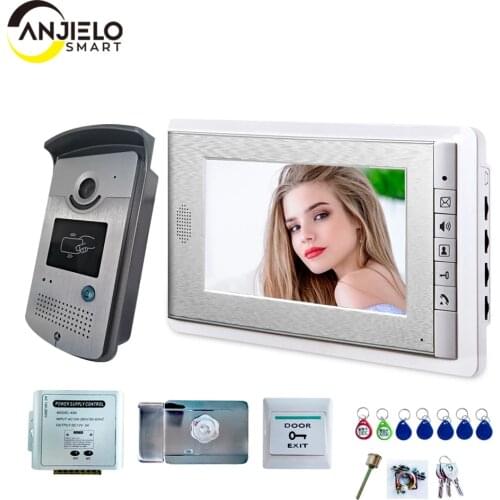 7" Video Door Phone Kit with ID Keyfobs + Electric Lock + Power Supply+ Door Exit for villa Video Doorbell video Intercom System