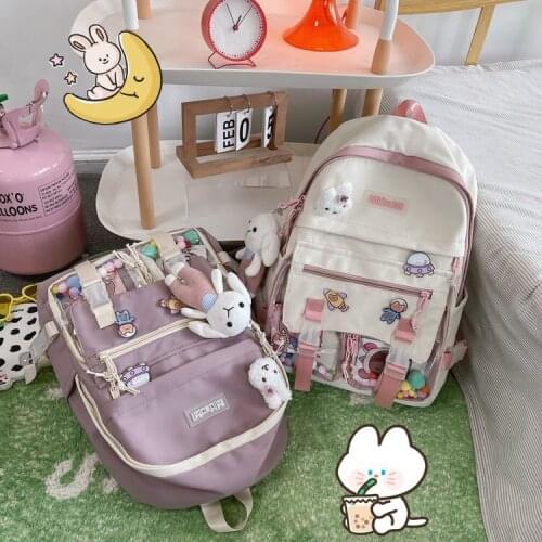 2021 Color Fur Ball Large Capacity Women Backpack Waterproof School Bags for Teenagers Girls Backpack Female Rucksack Mochila