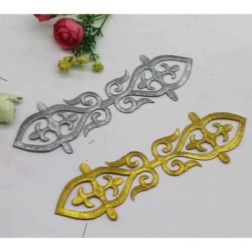 YACKALASI 6 Pcs/Lot Gold Cosplay Appliques Embroidery Patches Iron On Flower Vintage Costume Trims 18*5cm