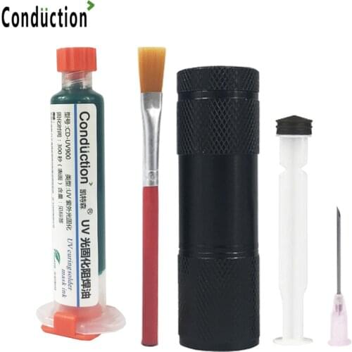 Green 5 Colors Oil UV Cured Solder Mask BGA PCB Paint Prevent Corrosive Arcing Soldering Paste Flux Inks Nylon Brush LED Light