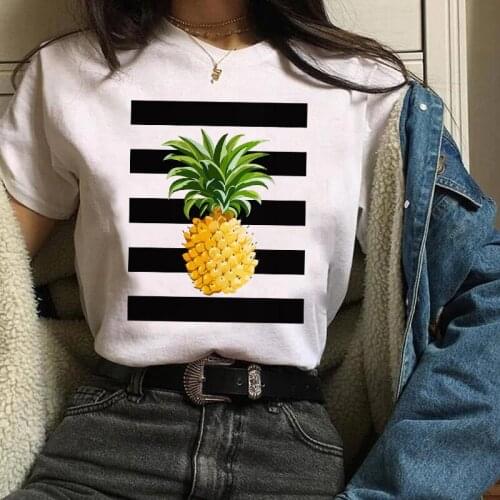 Women Print Clothes Graphic Striped Pineapple Fruit Casual Mujer Camisetas Ladies Lady Tees Tops Female T Shirt Womens T-Shirt
