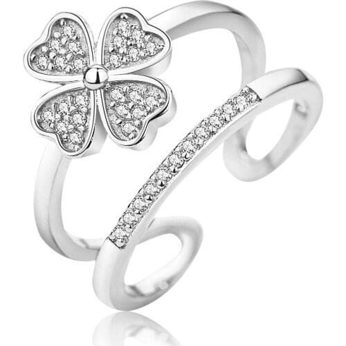 New Trendy Delicate Finger Rings CZ Zirconia lucky clover double layer opening Rings For Women Fashion Wedding Jewelry 2020