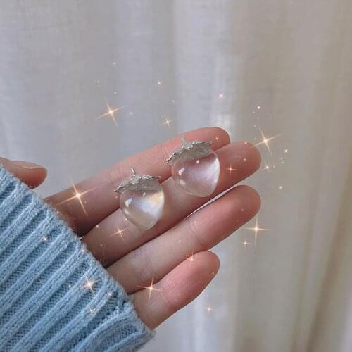 Koren New Fashion Cute Transparent Resin Fruit Strawberry Shape Stud Earrings For Women Girl Lovely Statement Ear Jewelry Gifts