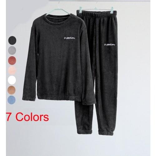 Winter Flannel Pajama Set Women Fleece Tops+Pants Pajamas Homewear Thick Warm Coral Velvet Sleep Tops Man Nightgown Suit XL