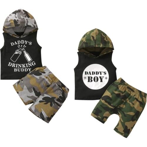 2021-01-27 Lioraitiin 0-4Years Toddler Baby Boy Casual 2Pcs Clothing Set Summer Sleeveless Hooded Letter Top Shirt Camou Shorts