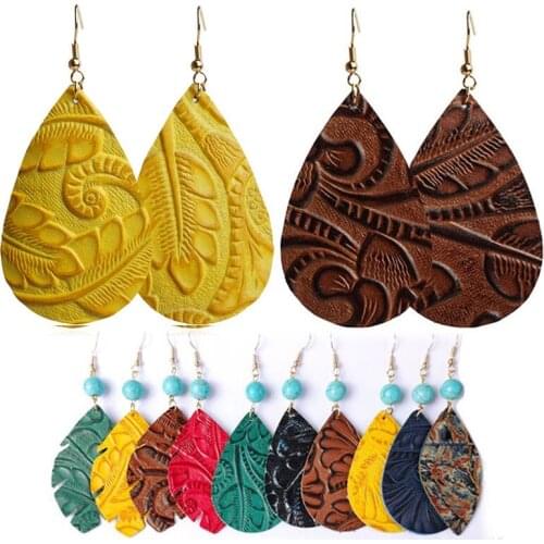 2021 Creative Embossed Genuine Leather Earrings Explosive Personality Fashion Hot Selling High Quality Retro Earrings Factory So