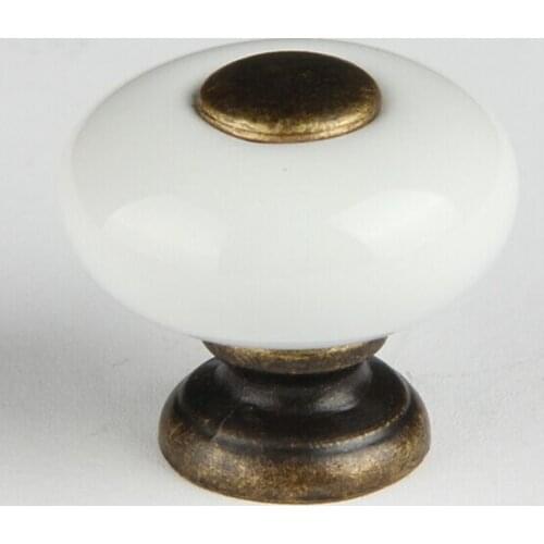 25mm white ceramic shoe cabinet drawer knob pull bronze dresser cupboard door handle vintage fashion furniture door small knobs
