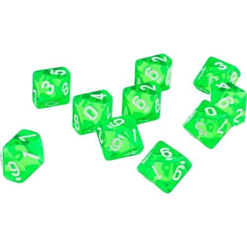 3 cm Set of 10 Dice Plastic D10 Green Ten Sided Gem Dice for RPG Dungeons & Dragons Games