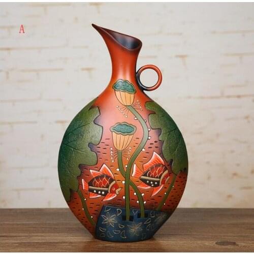 37CM Chinese style living room vase wine cabinet decoration creative painted pottery art decoration