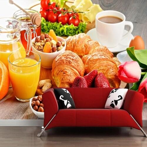 Custom papel de parede 3d, Coffee Juice Croissant Strawberry Tomatoes murals for kitchen background decoration wallpaper