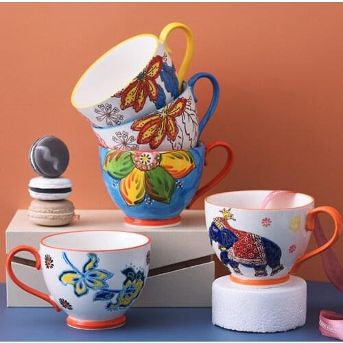 450ml heavy color hand-painted ceramic breakfast mug mug water cup large capacity oatmeal milk cup creative mug coffee cup