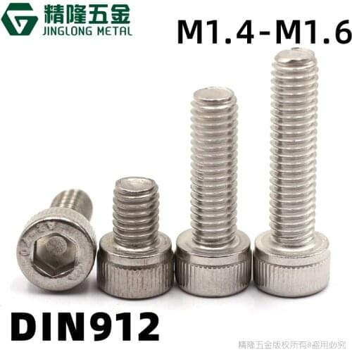 50pcs Hexagon Hex Socket Cap Head M1.4/1.6*3-16mm knurled Screw Metric Thread Hexagon Head Screw Bolt Holder 304 Stainless Steel