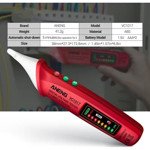 VC1017 Non-contact Pen Style LED Lights Electric Tools Sensor Tester Alarm Digital Intelligent AC Power Outlet Voltage Meter