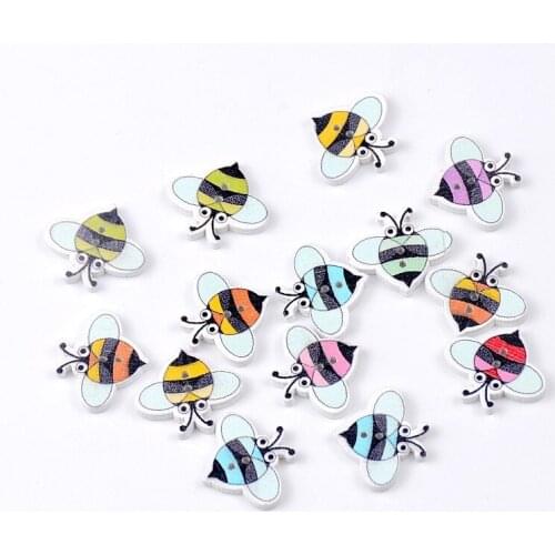 Free shipping -2015 New Random 100pcs Mixed 2 Holes Cartoon Animal Bees Wood Sewing Buttons Scrapbooking 18x20mm J1393
