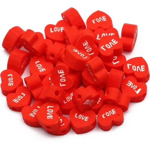 50/100Pcs Red Love Heart Beads Polymer Clay Beads Soft Pottery Spacer Beads for Jewelry Making DIY Bracelet Necklace Accessorie