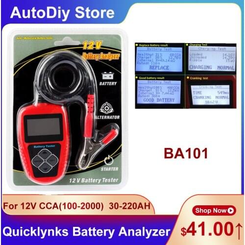 BA101 Car Battery Tester Analyzer For 12V Vehicles 100-2000CCA Cranking Charging Diagnostic Tools Check Voltage Status PK KW600