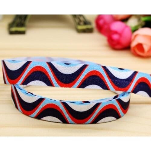 DUWES 5/8'' Free shipping Fold Elastic red blue white printed headband headwear hairband diy decoration wholesale OEM H5127