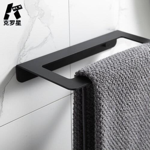 KLX NEW Quality Space Aluminum Towel Rack Bathroom Towel Ring Kitchen Punch Shelf Hotel Towel Holder Home Storage Accessories