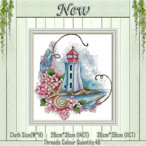 Starfish lighthouse scenery painting counted printed on the canvas DMC 11CT 14CT kits NKF Cross Stitch embroidery needlework Set