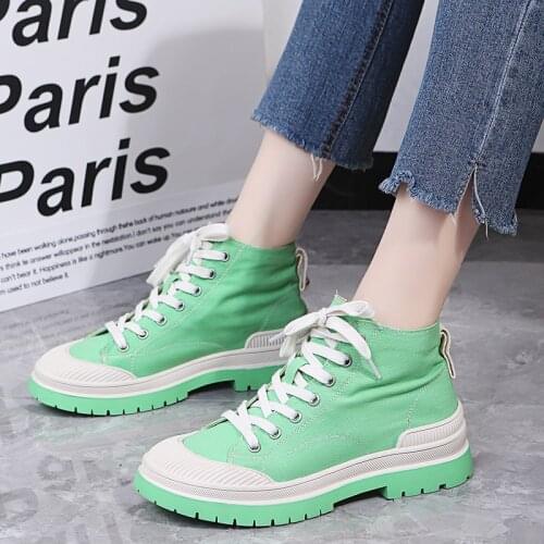 High-Top Canvas Shoes Summer Fashion All-Match Solid Color Thick-Soled Lace-Up Ladies Single Shoes Casual Personality Sneakers
