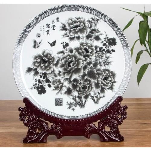 Chinese Style 10 inches Flowers and Butterflies Ceramic Decorative Round Plate For Family Gifts