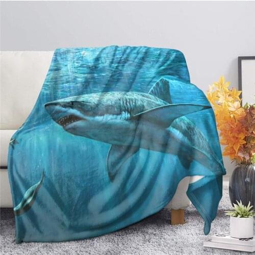 Cool 3D White Shark Print Fleece Blanket Sea Animals Series Home Textile Soft Comfortable Sofa Quilt Bedspreads Bed Blankets