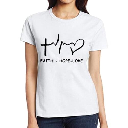 Summer Short Sleeve Faith Hope Love T Shirt O-Neck Casual Ladies Tee Valentine Tops Christian Women T-Shirt