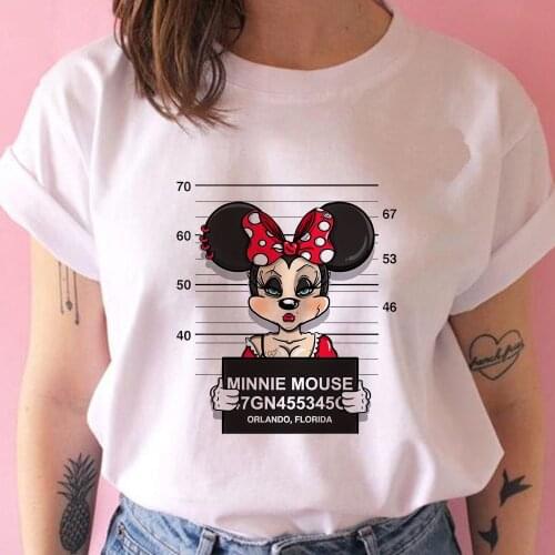 Summer Fashion Shirt Disney Minnie Mouse Graphic T Shirt Women Tops Base O-neck Tees Funny Girls Tshirt Dropship