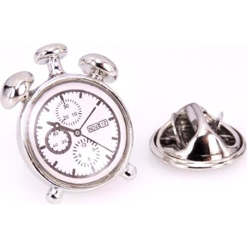 Mens Brooch Scarf Hat Accessories Silver Alarm Clock Clip Neckpin Badge Pin Woman Wedding Couple High Quality Jewelry Gifts