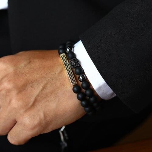 Fashion New 2pcs/ Set Men Bracelet 8mm Stone Bead Disco Ball Tube Charm Bracelet For Men Jewelry Gift