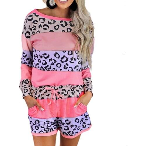2021 New home pajamas leopard print splicing fashion casual womens suit